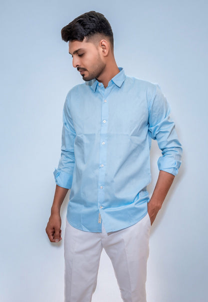 Giza Twill Ocean Blue Formal Shirt For Men