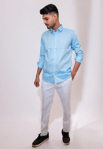 Giza Twill Ocean Blue Formal Shirt For Men